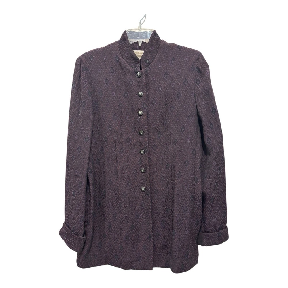 Coldwater Creek Shacket 10 Maroon Geometic Sparkles Button Up Shirt Jacket USA